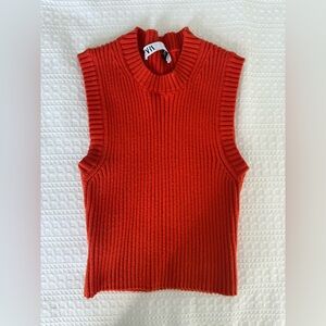 Zara Bold Red Ribbed Tank Top